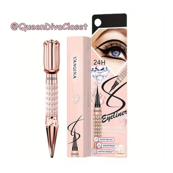 Queen Rose Crown Style Scepter Rose-Gold Rhinestone Liquid Eyeliner Pen Black - Picture 6 of 7